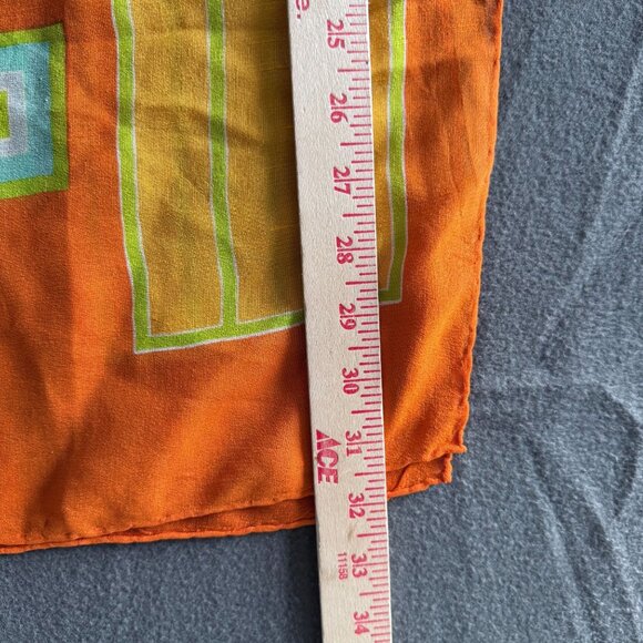 Vintage Robert Lee Morris Geometric 100% Silk Scarf Women One Size Orange Green - Picture 5 of 5